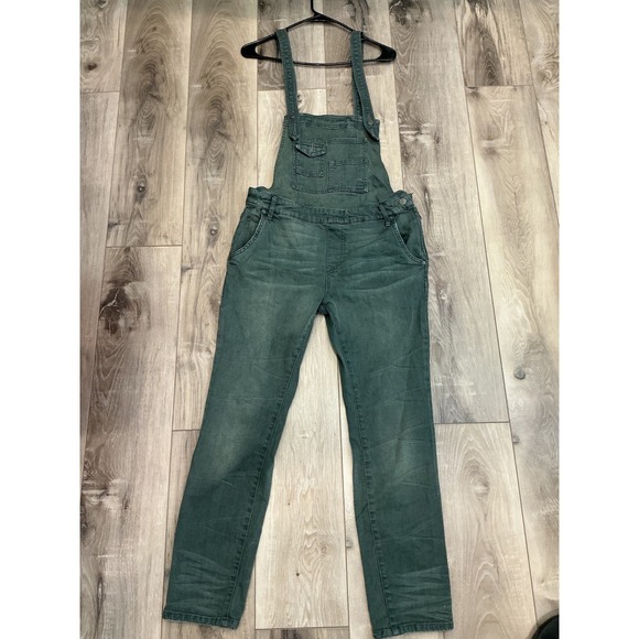 Free People Pants - Free People Green Denim Overalls Slim Straight Leg Bib Jumpsuit Size 28